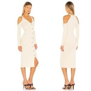 Lovers + Friends Astrid Ribbed Cutout Cream Midi Dress Size XS